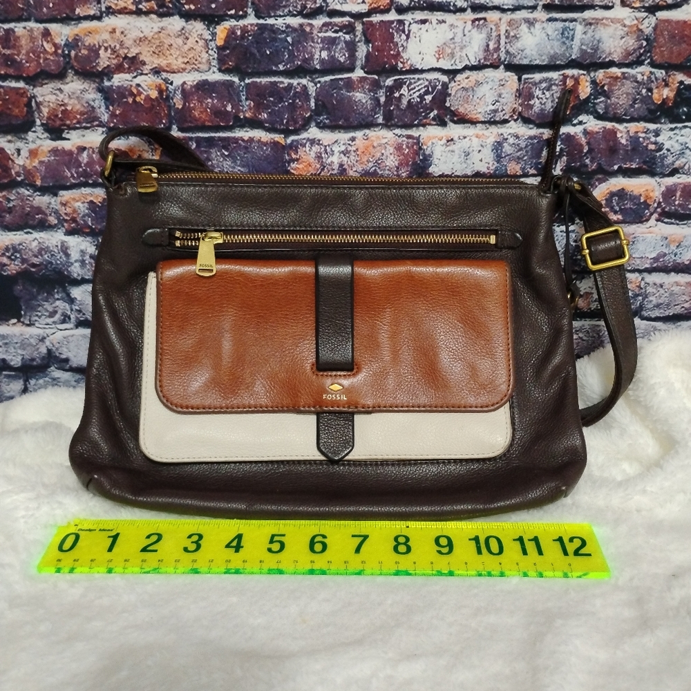 FOSSIL Kinley Leather Colorblock Satchel Crossbody Handbag Shoulder Bag  w/Key